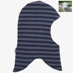 Celavi Kinder-Sturmhaube Strick Jeansblau Ringel