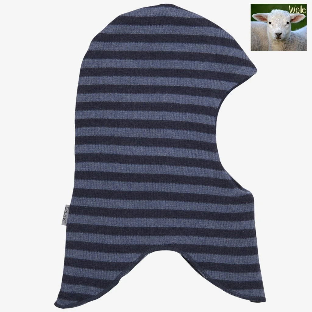 Celavi Kinder-Sturmhaube Strick Jeansblau Ringel 1 Celavi Kinder-Sturmhaube Strick Jeansblau Ringel