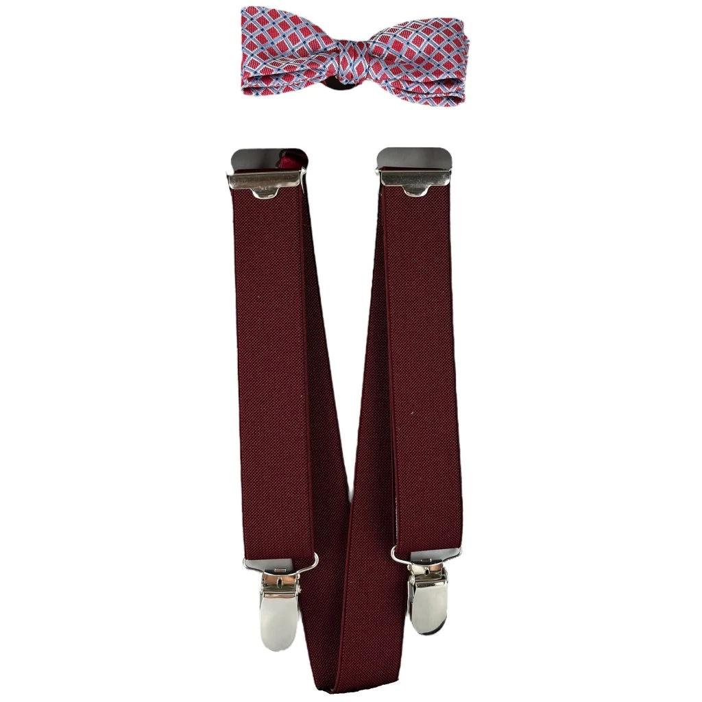 Kinder-Hosenträger Und Fliege 128-146 Bordeaux Quadrate Von Der Flotte Boy 1 Kinder-Hosenträger Und Fliege 128-146 Bordeaux Quadrate Von Der Flotte Boy
