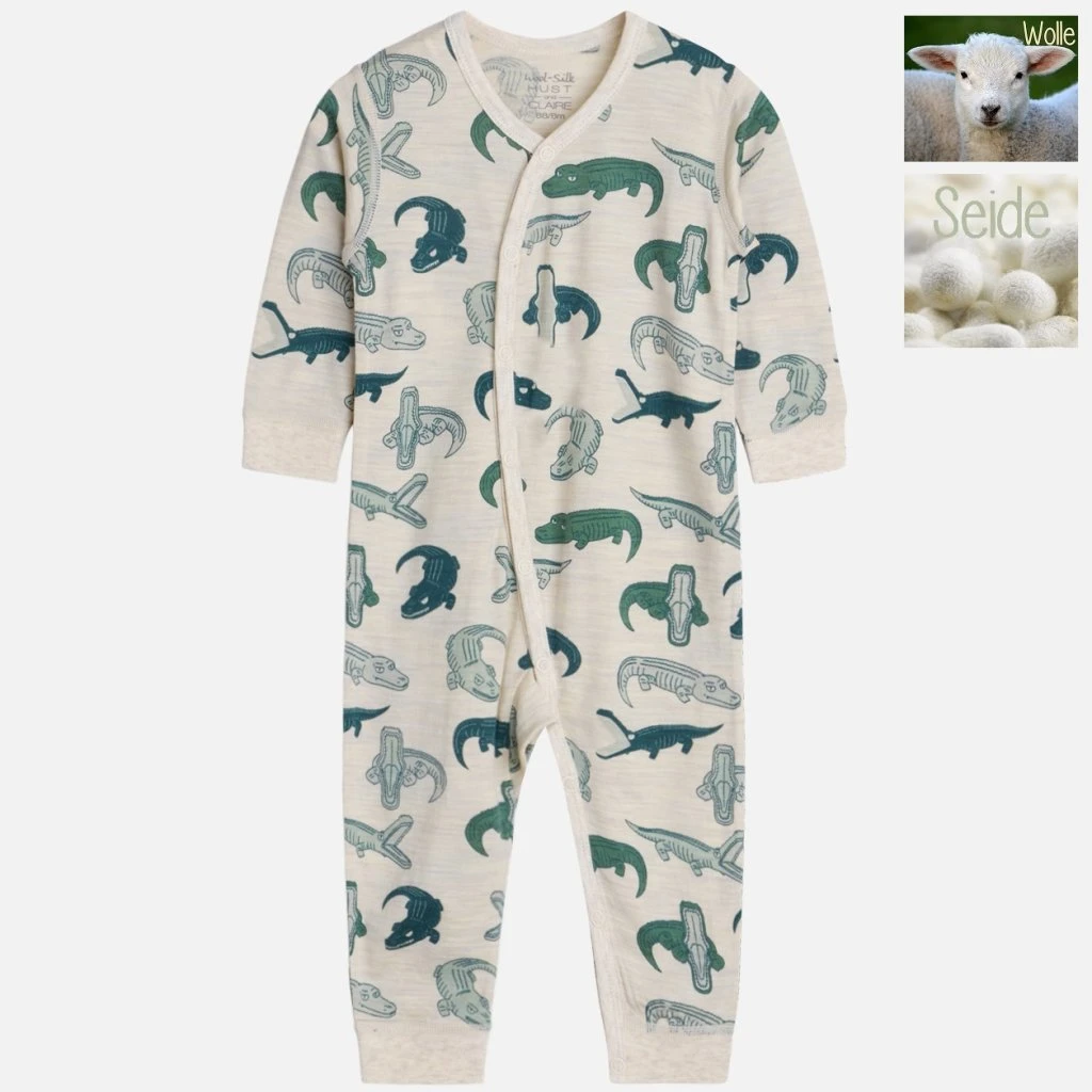 Hust And Claire Mila Wolle Seide Kroko Schlafanzug Natur 1 Hust And Claire Mila Wolle Seide Kroko Schlafanzug Natur