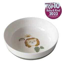 Kikadu Kinder-Porzellan-Sch&uuml;ssel Saugfu&szlig; L&ouml;we Olive