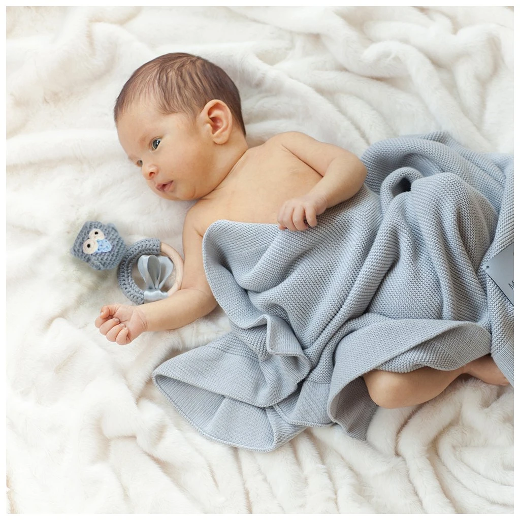 Rassel Eule Grau Mit Blau Von Maylily 2 Rassel Eule Grau Mit Blau Von Maylily – Bild 2