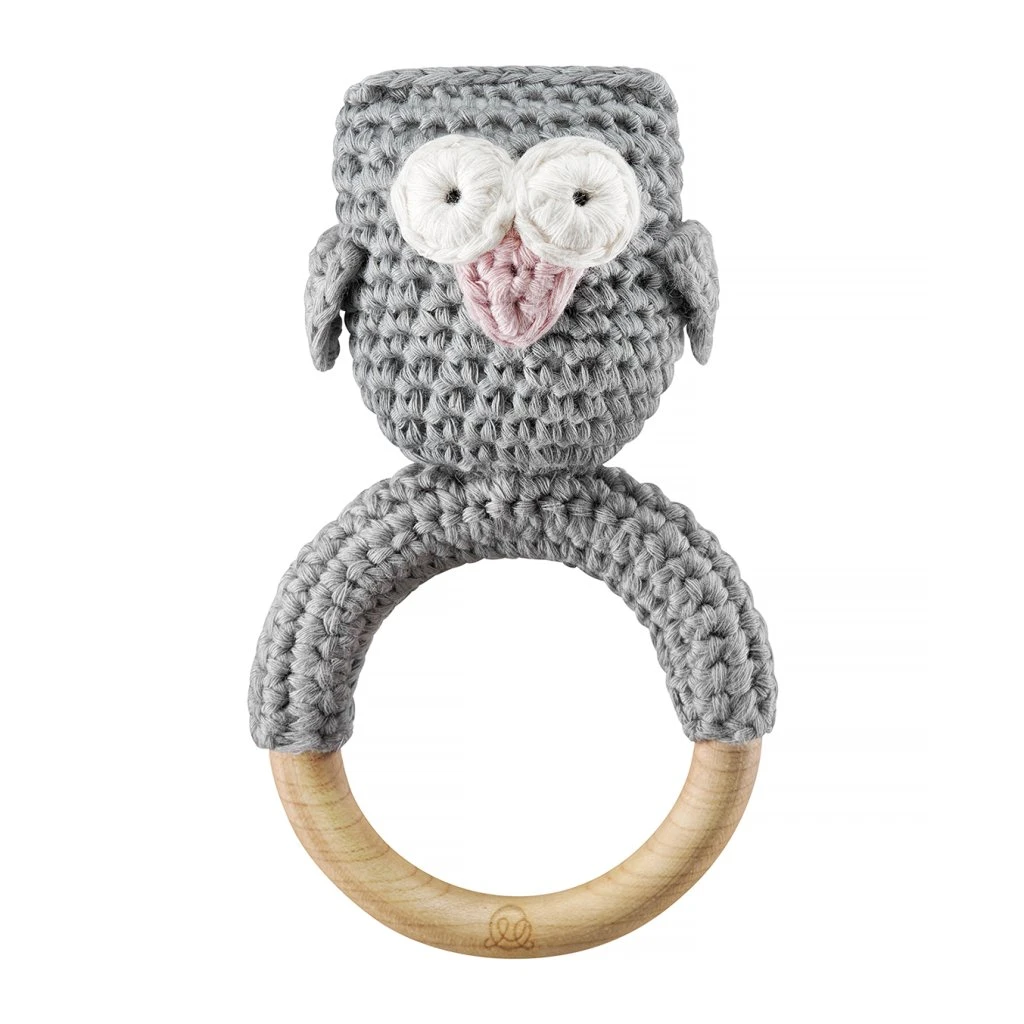 Rassel Eule Grau Mit Rosa Von Maylily 1 Rassel Eule Grau Mit Rosa Von Maylily
