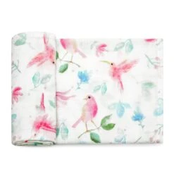 Swaddle, Mulltuch - V&ouml;gel Rosa 70x70cm Bambus & Baumwolle Von Maylily