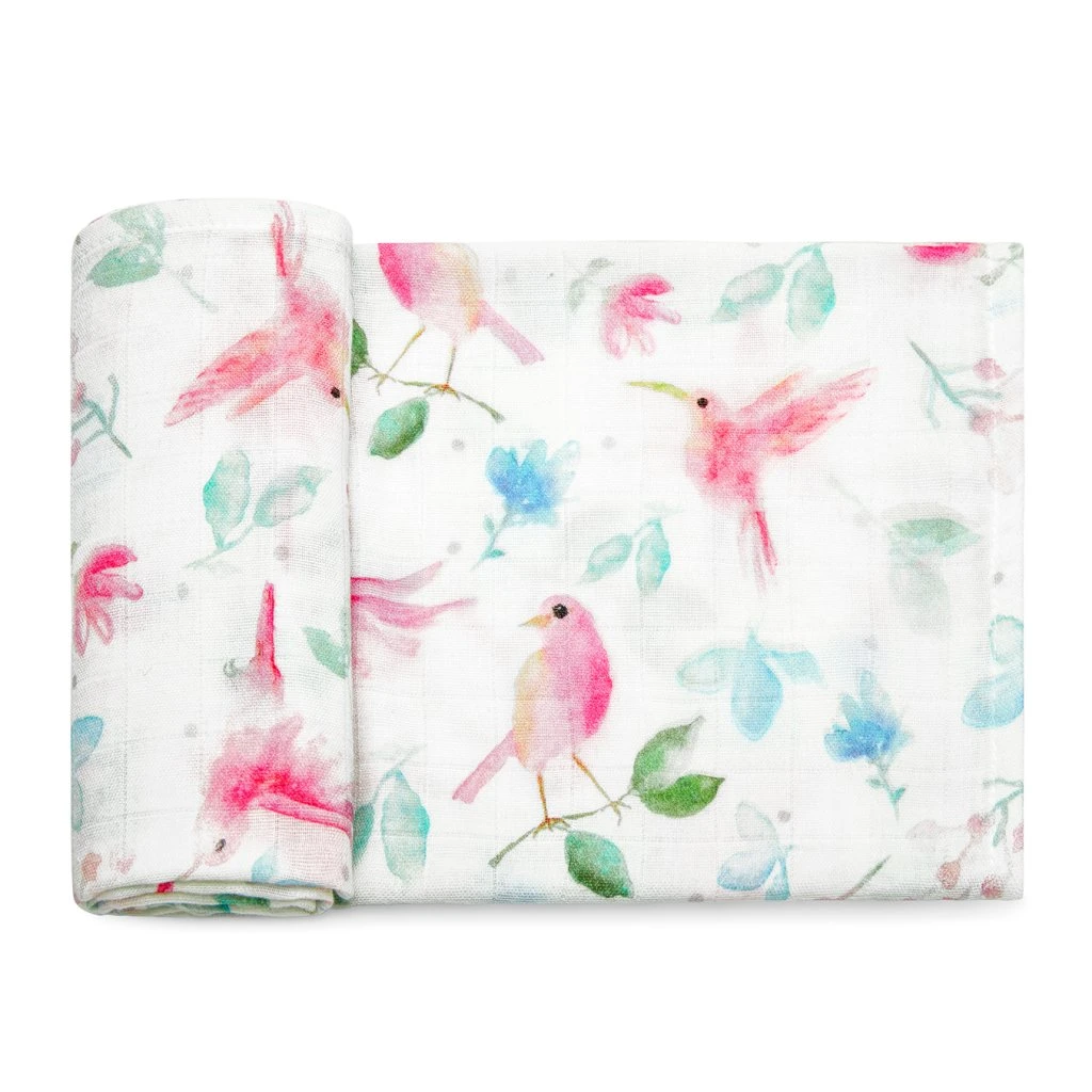Swaddle, Mulltuch - Vögel Rosa 70x70cm Bambus & Baumwolle Von Maylily 1 Swaddle, Mulltuch - Vögel Rosa 70x70cm Bambus & Baumwolle Von Maylily