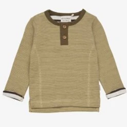 Minymo Baby-Ringel-Shirt Mit Knöpfen Olive