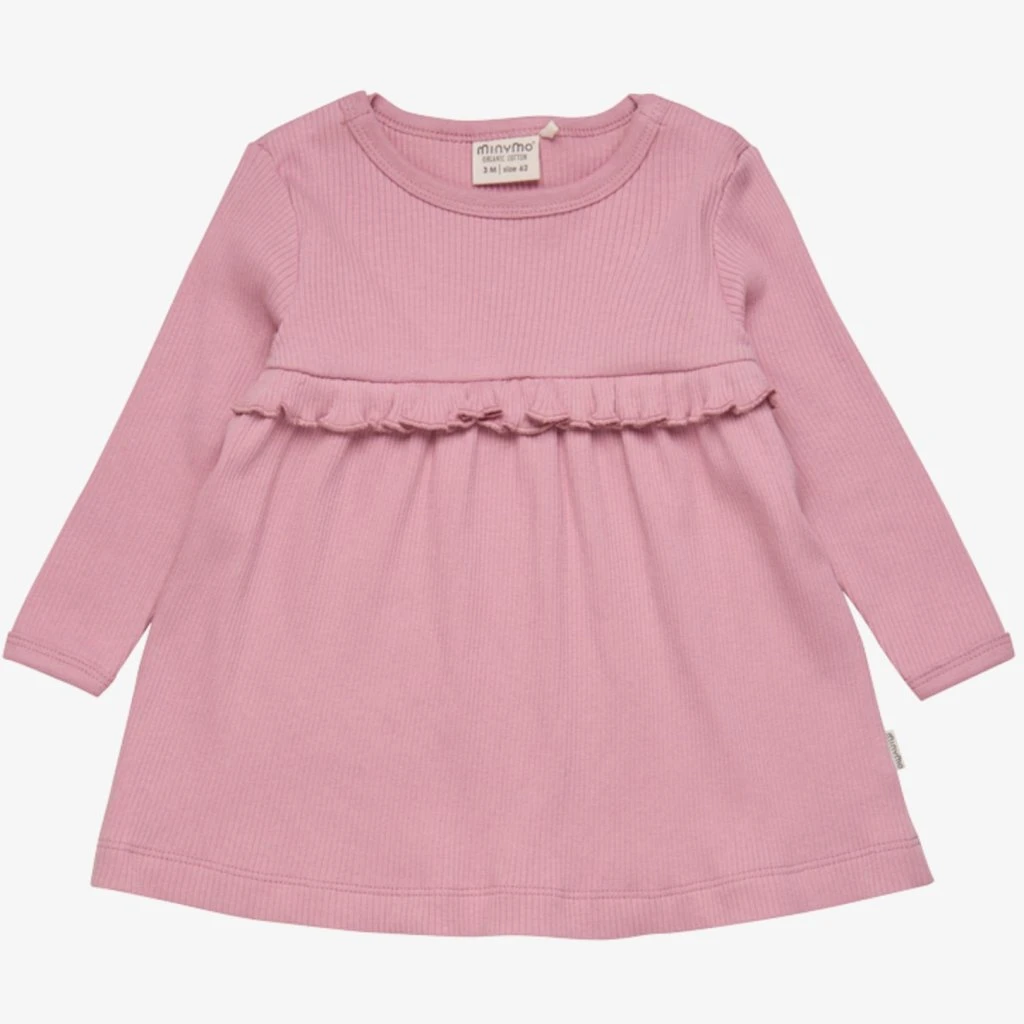 Minymo Ripp-Kleid Rüsche Altrosa 1 Minymo Ripp-Kleid Rüsche Altrosa