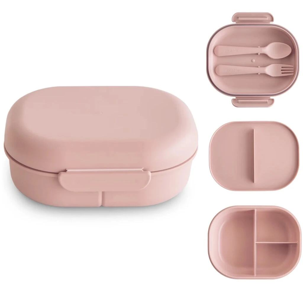 Mushie Kinder-Lunchbox Mit Gabel Und Löffel Blush 1 Mushie Kinder-Lunchbox Mit Gabel Und Löffel Blush